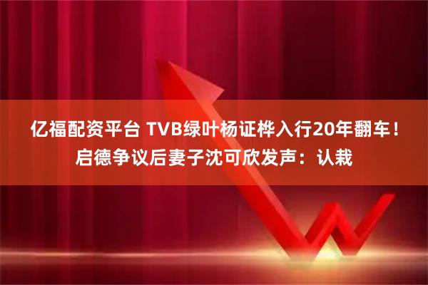 亿福配资平台 TVB绿叶杨证桦入行20年翻车！启德争议后妻子沈可欣发声：认栽